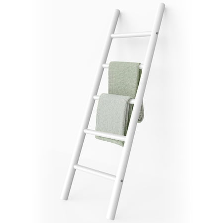 Dextrus 5 ft Blanket Ladder, Wall Leaning Farmhouse Quilt Stand Blanket Holder, White