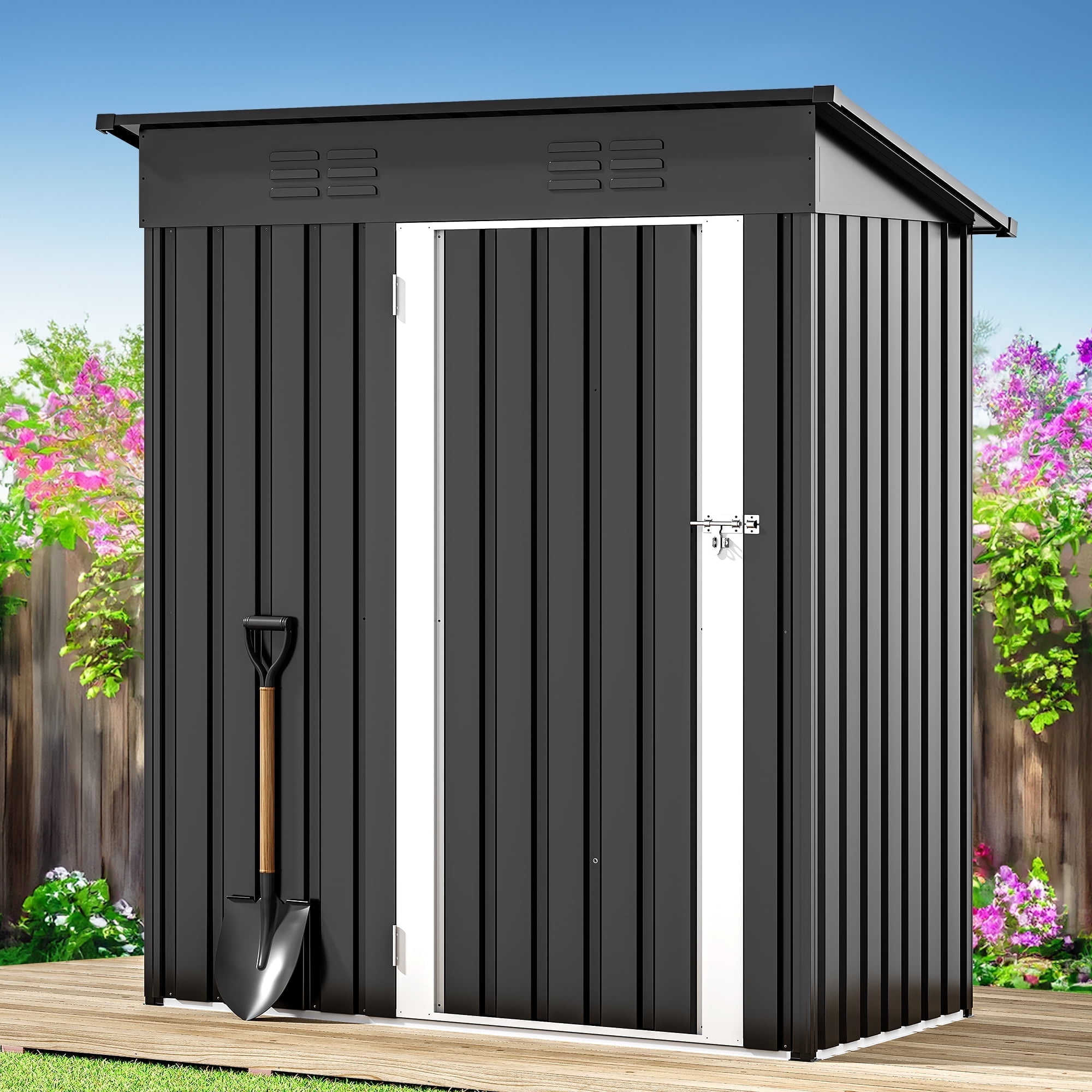 Dextrus 5 x 3FT Outdoor Storage Shed,Sturdy Metal Tool Sheds with Secure Door & Air Vent for Garden,Patio,Lawn,Store Bike,Trash Can,Lawnmower,Dark Gray