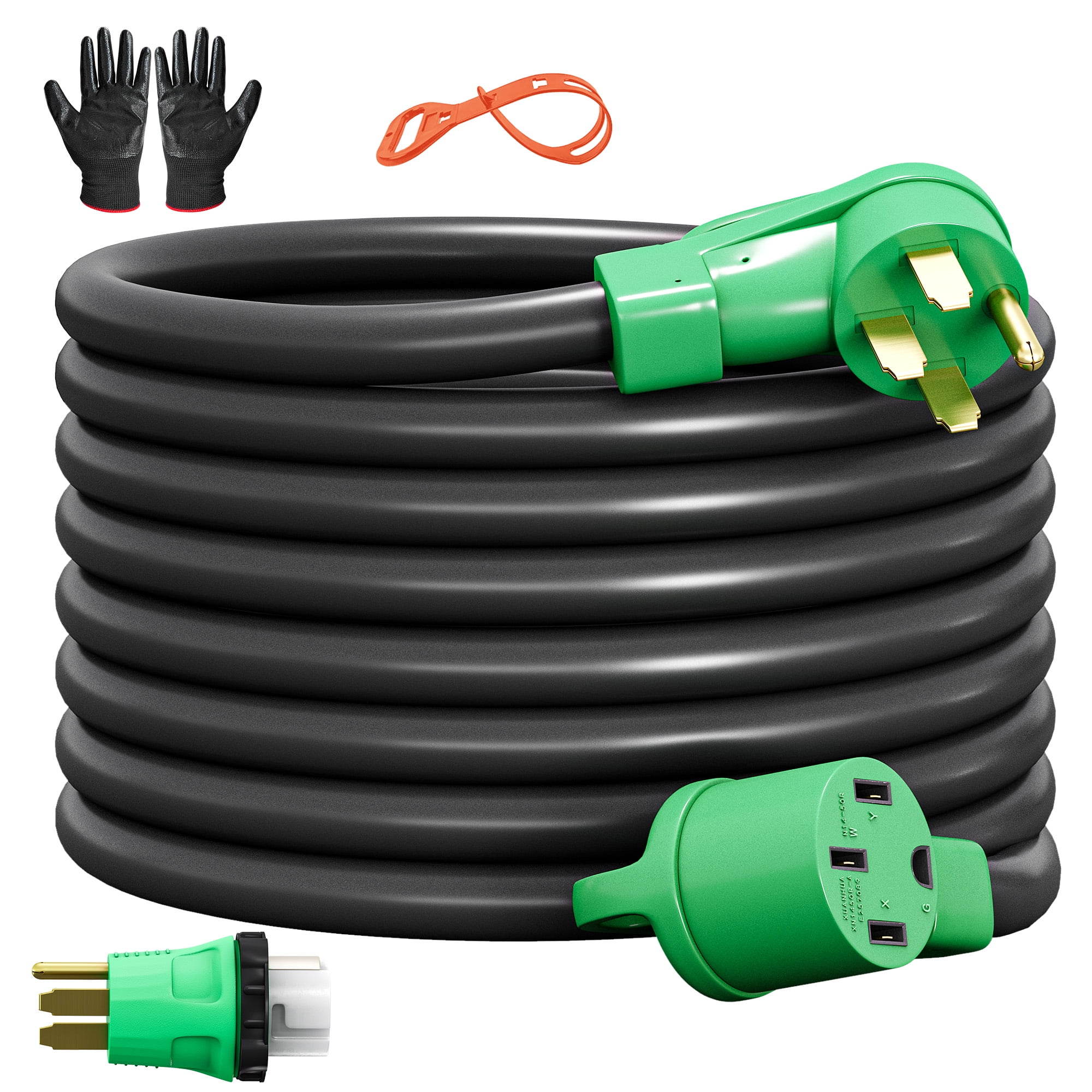 Dextrus 50 Amp 25FT Generator Extension Cable, NEMA 14-50P/14-50R, Robust RV Power Cable Certified by UL/ETL, Cord with Carry Strap, Convenient Plug-in Handle, and 14-50P/S250R Adapter