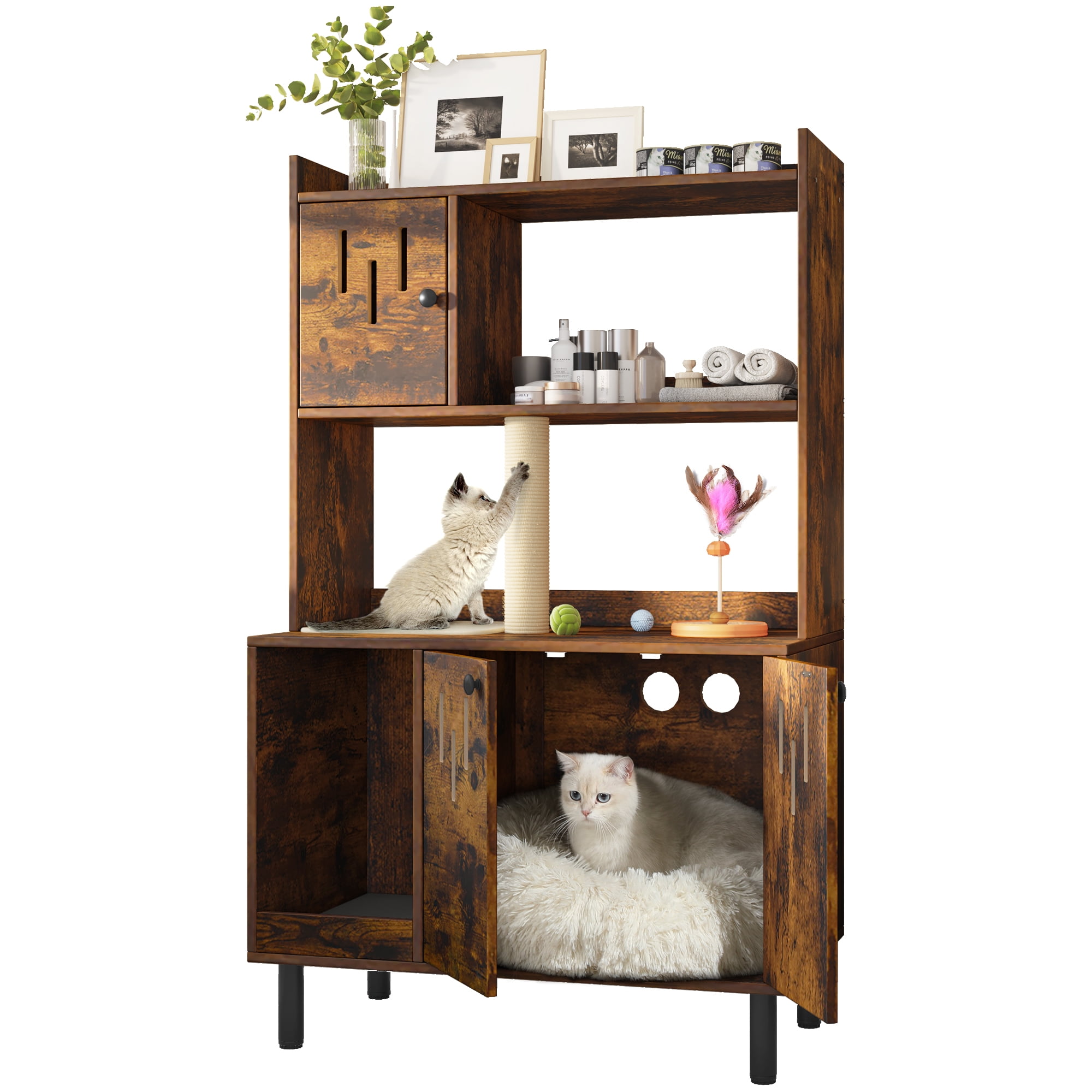 Dextrus 51" Wooden Cat Litter Box Enclosure, Stylish Hidden Cat