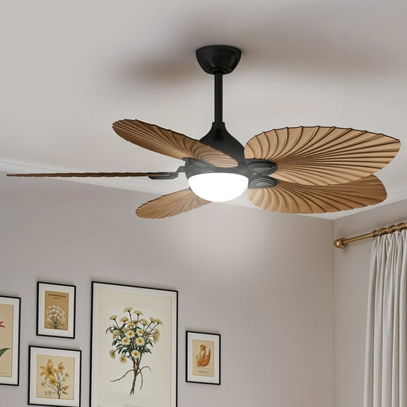 Dextrus 52" 5-Blade Tropical Ceiling Fan with LED Light & Multi-Functional Remote, 6 Quiet DC Motor Speeds, Reversible for Indoor and Outdoor Spaces, Walnut