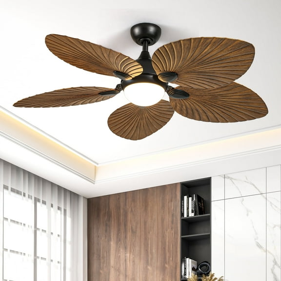 Dextrus 52" 5-Blade Tropical Ceiling Fan with LED Light & Multi-Functional Remote, 6 Quiet DC Motor Speeds, Reversible for Indoor and Outdoor Spaces, Walnut
