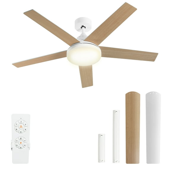 Dextrus 52" Ceiling Fan with Light and Remote Control, Modern Ceiling Fan with 6-Speed Quiet DC Motor 5 Fan Blades