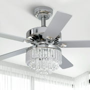 Dextrus 52'' Chandelier Ceiling Fan with Remote, Crystal Fan Light, Indoor Fan Ceiling with 3 Speed, Silent Reversible Motor, Dual-Sided Blades, Chrome