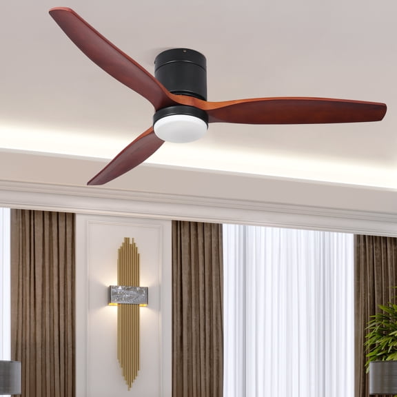 Dextrus 52 Inch Ceiling Fan with Light and Remote, Flush Mount Fan Light with 6 Speed, 3 Blades,Reversible Airflow - Black & Walnut