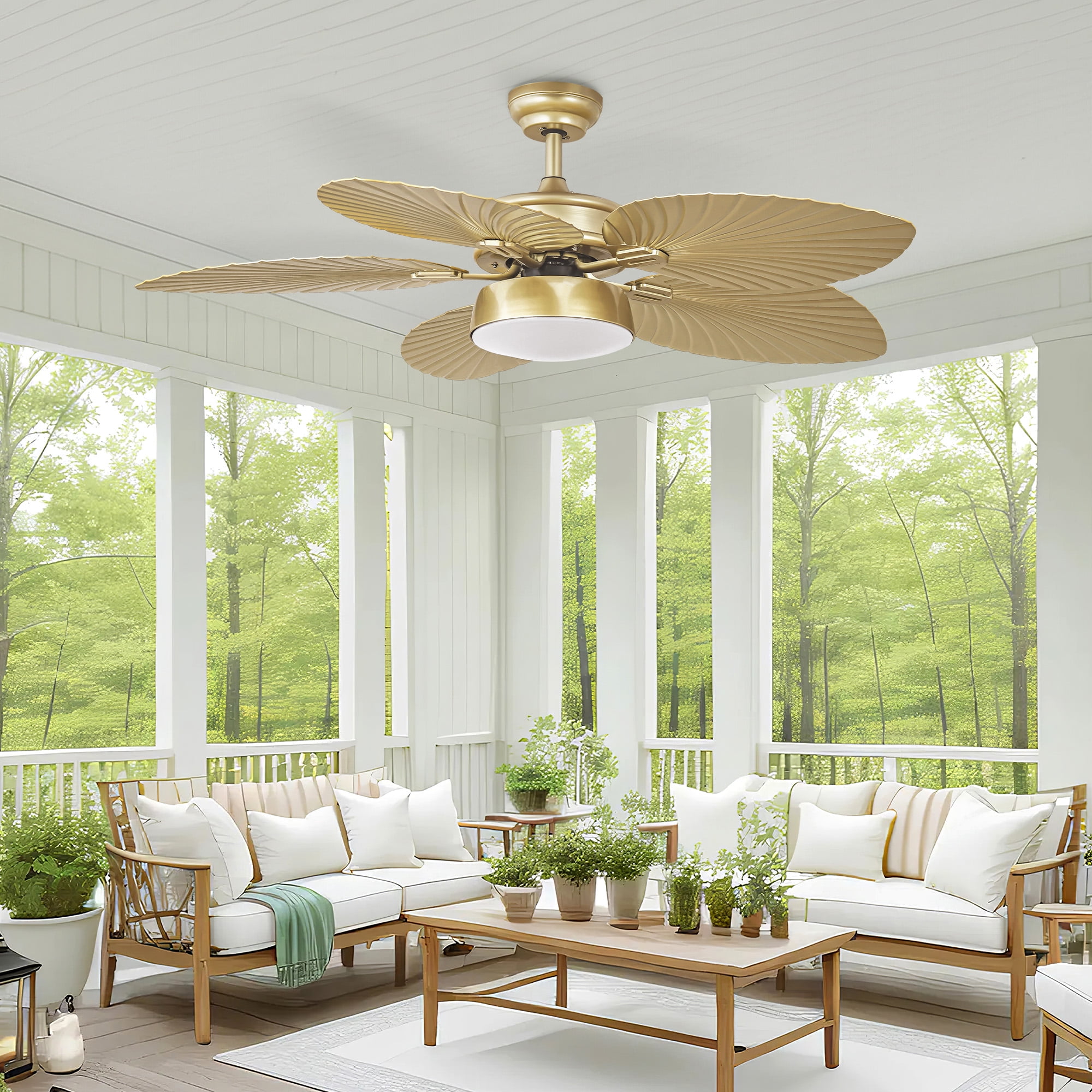 Dextrus 52'' Tropical Ceiling Fan with Light/Remote, 5 Palm
