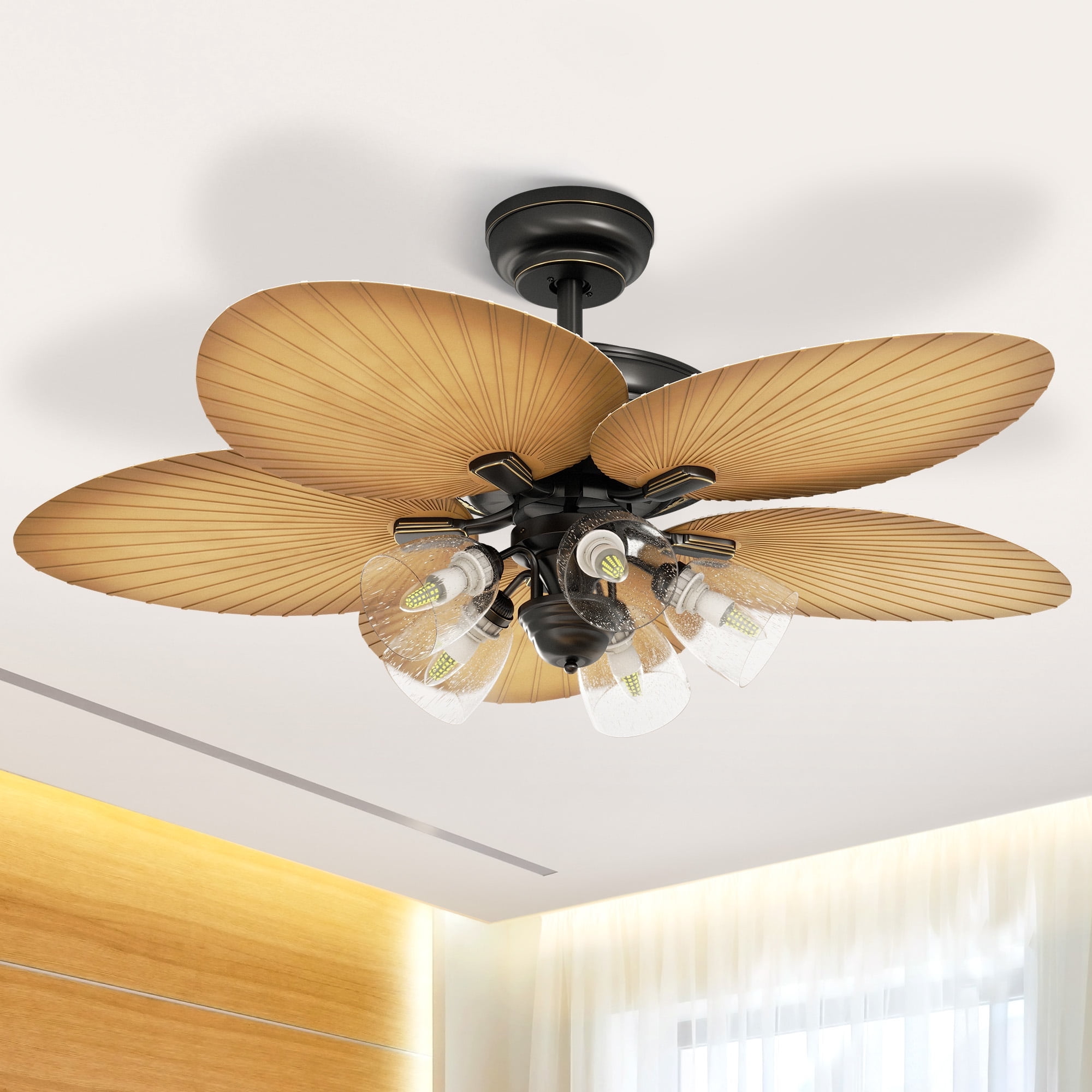 Dextrus 52 Inch Tropical Ceiling Fans with Light and Remote, Fan Light with Memory Function, 3 Speed \u0026 Lights Colors Changing, 4 Leaf