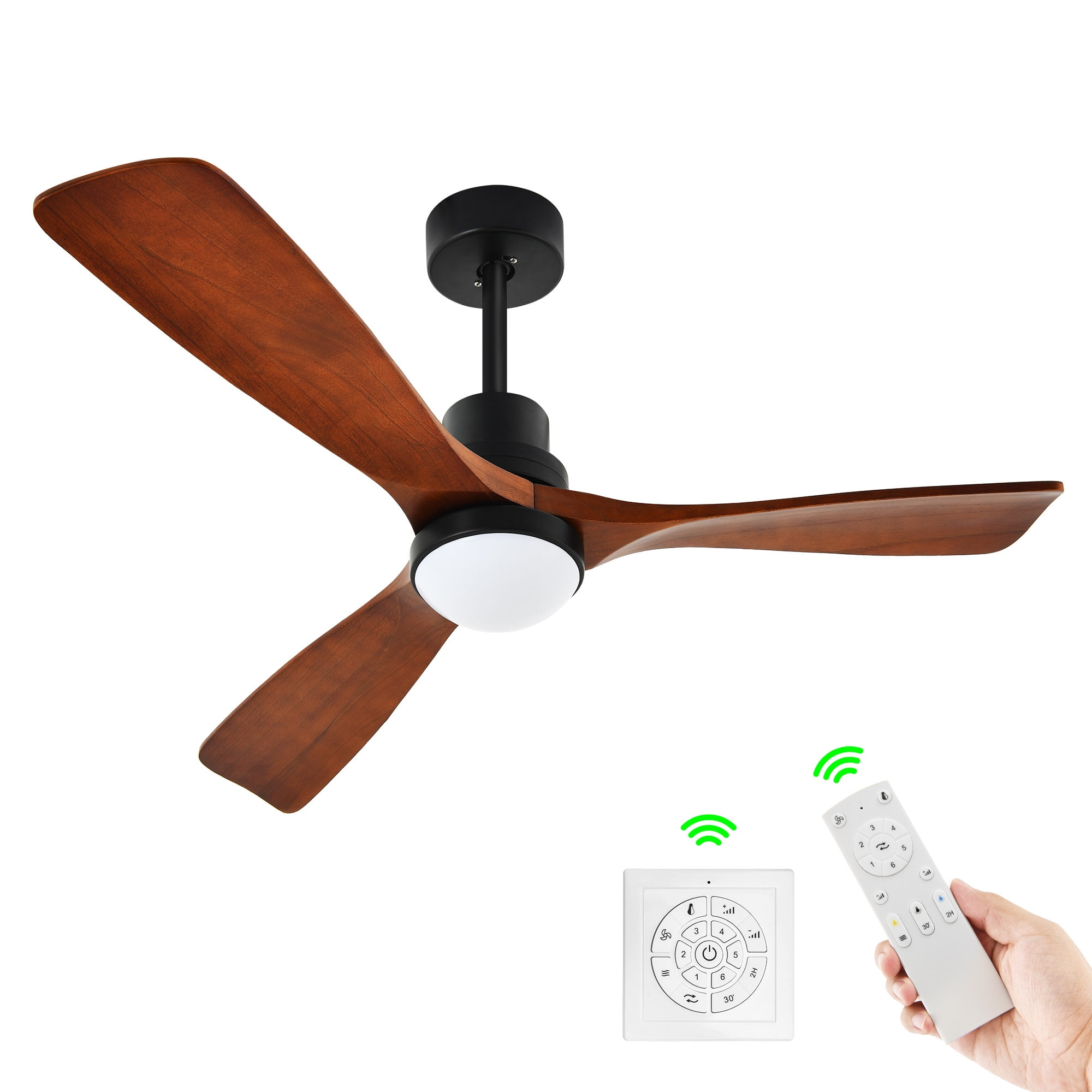 Dextrus 52" Industrial Wood Ceiling Fan with Lights and Wall Switch Remote, Quiet Reversible 6