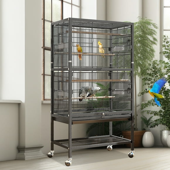 Dextrus 52" Metal Bird Cage with Rolling Stand and Castor Wheels, Large Bird Cages for Parakeets, Parrots, Cockatiels, Pigeons with 2 Free Bird Coverss
