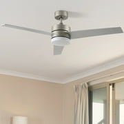 Dextrus 52" Modern Ceiling Fan with Lights and Remote Control, 3-Blade Ceiling Fan with Dimmable Tri-Color Light, Quiet and Reversible 6-Speed DC Motor, Perfect for Bedroom, Living Room - Silver