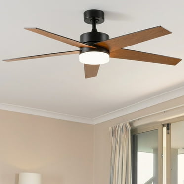 Dextrus 52" Modern Ceiling Fan with Lights and Remote Control, 5-Blade 6-Speed with Dimmable Tri-Color Light, Perfect for Bedroom, Living Room, Black + Brown