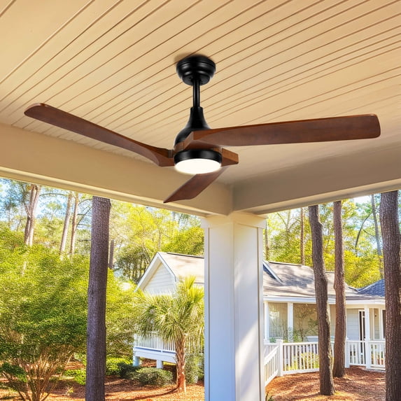 Dextrus 52'' Walnut and Black Modern Dimmable LED Ceiling Fan with 6 Speed Remote