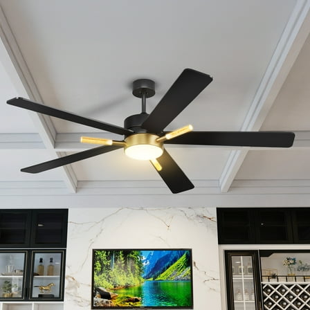 Dextrus 52-inch Modern Black Ceiling Fan with Lights and Remote Control,5 Blades with Crystal Rod Design