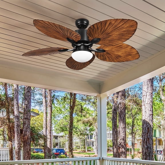 Dextrus 52-inch Palm Leaf Ceiling Fans with Light and Remote, Outdoor Tropical Ceiling Fan 3 Speed, Lights Colors Changing, 5 Blades