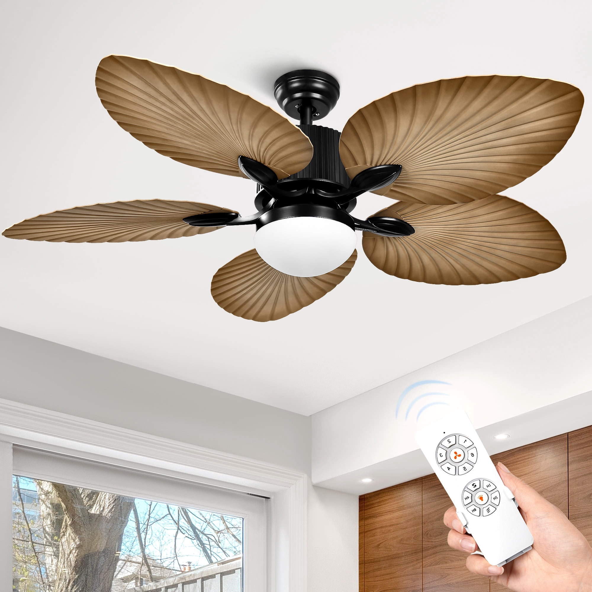 Dextrus 52-inch Tropical Ceiling Fans with Light and Remote, Fan Light with Memory Function, 6 Speed & Lights Colors Changing, 5 Leaf Blades Energy-Efficient Ceiling Fan for Outdoor, Indoor