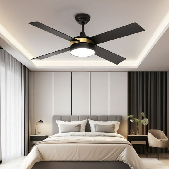 Dextrus 52in 4 Blades Modern Ceiling Fans with LED Light and Remote, 3 speeds and Night Light Mode - Black & Gold