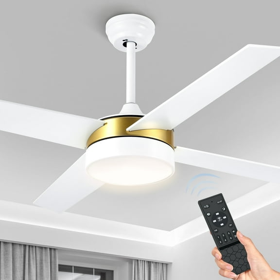 Dextrus 52in 4 Blades Modern Ceiling Fans with LED Light and Remote, 3 speeds and Night Light Mode - White & Gold