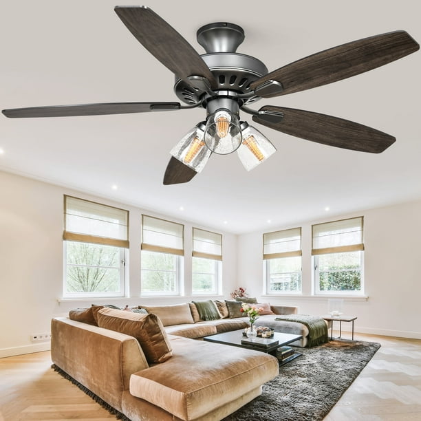 Dextrus 52in Ceiling Fan with Light and Remote, 5 Blades,3 Speed