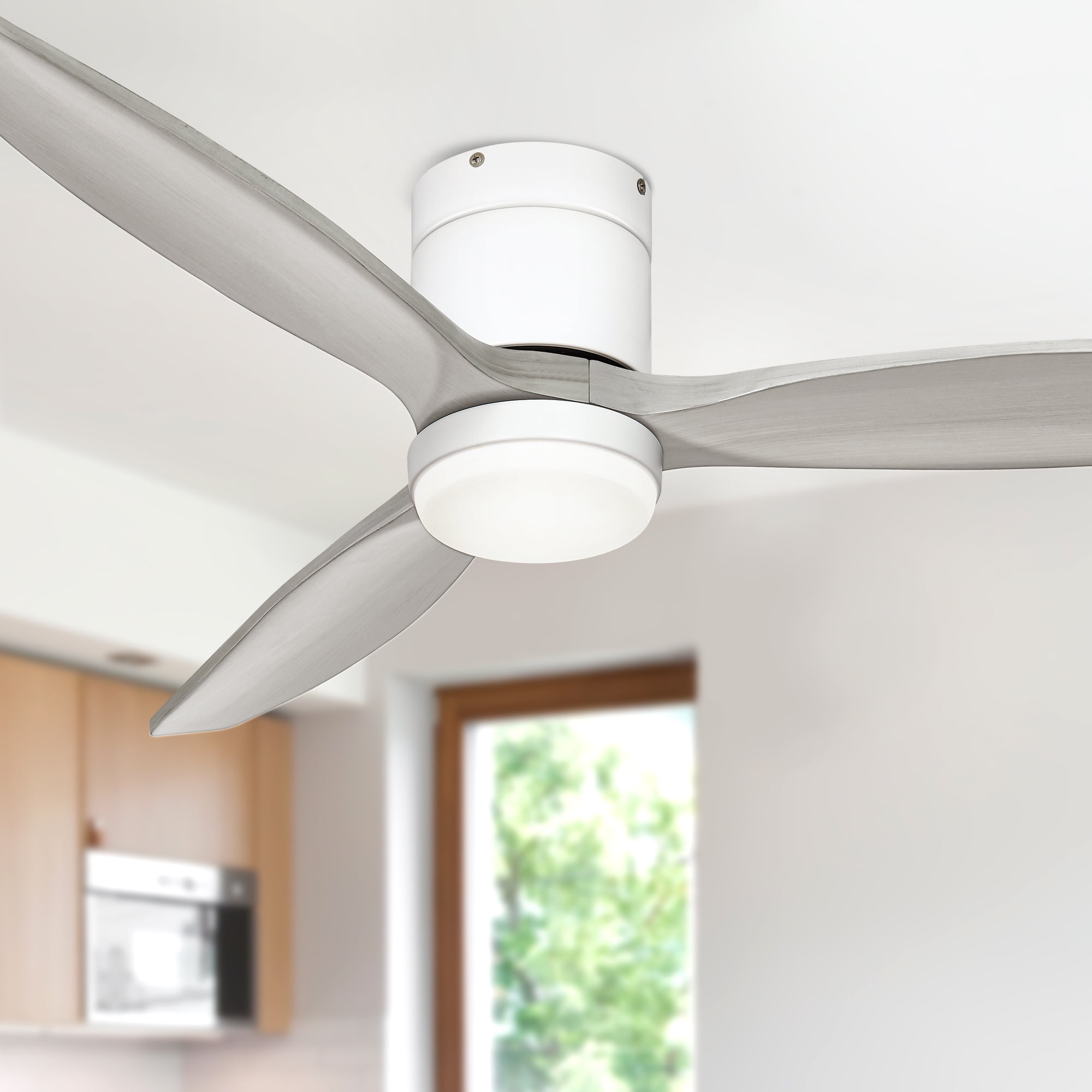 Dextrus 52in White Gray Flush Mount Ceiling Fan with Remote Control