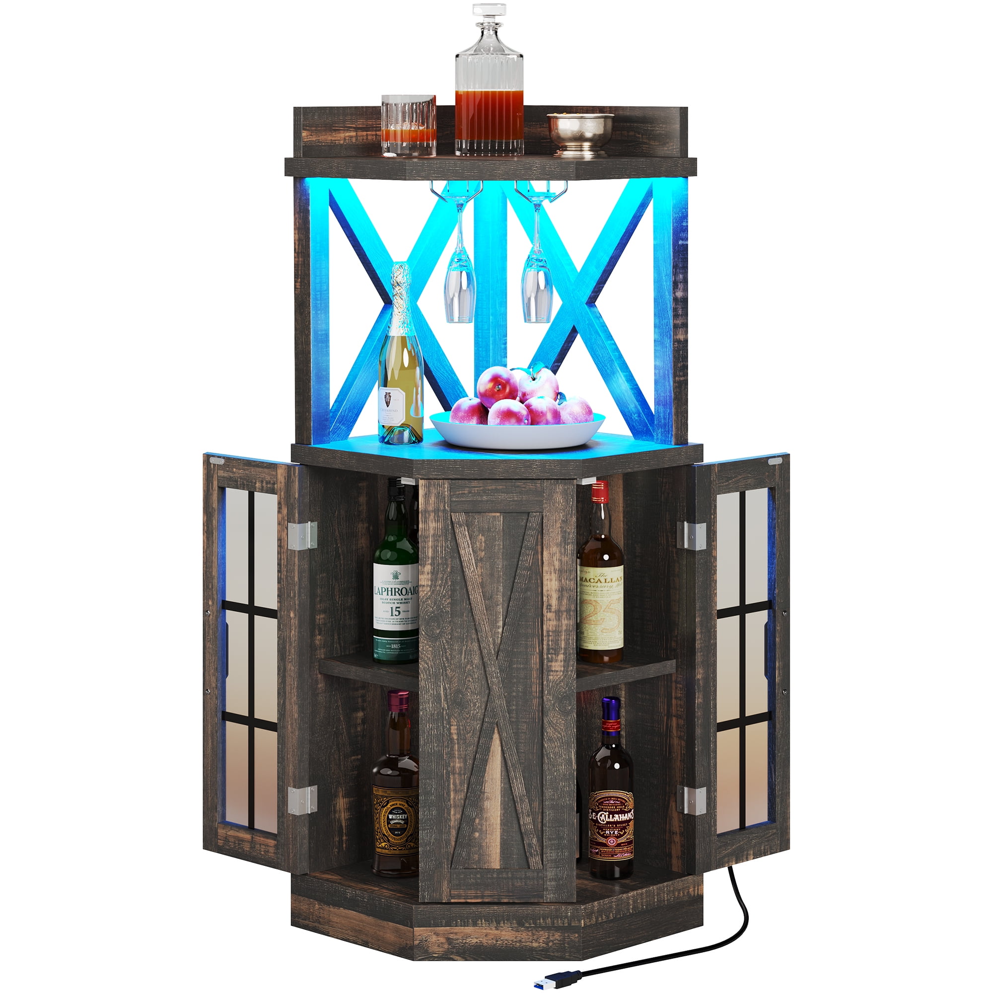 Dextrus 53" Corner Bar Unit, 2 Tier Freestanding Corner Wine Bar