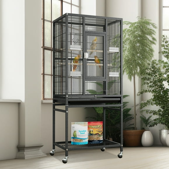 Dextrus 53" Metal Bird Cage with Rolling Stand and Castor Wheels, Large Bird Cages for Parakeets, Parrots, Cockatiels, Pigeons with 2 Free Bird Covers