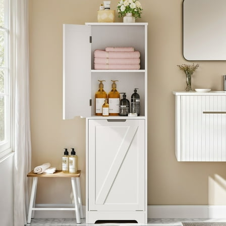 Dextrus 53" Tilt Out Laundry Hamper Cabinet, Laundry Hamper with Adjustable Shelf and Storage Basket, White