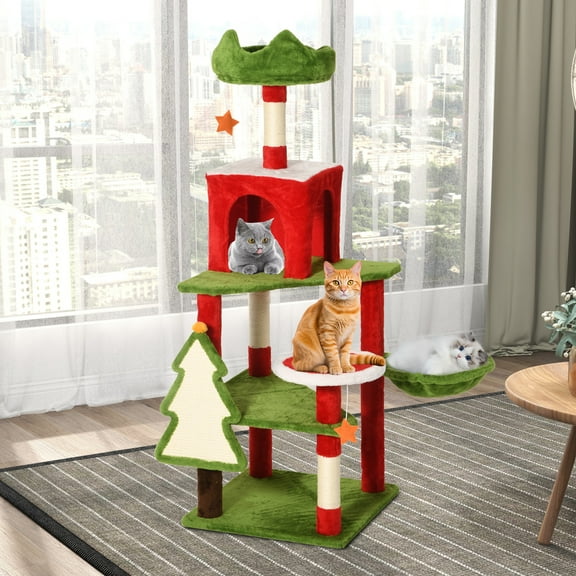 Dextrus 54" Cat Tree Tower Condo,Multi-Level Christmas Decor Cat Climbing Tower with Top Perches, Hammock, Scratching Posts,for Indoor Kittens' Play Center ,Chrismas Decor