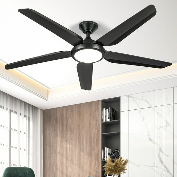 Dextrus 54" Silent 5-Blade Ceiling Fan with Light and Remote, 6-Speed Reversible DC Motor, Adjustable Tri-Color Temperature for Indoor and Outdoor Spaces, Black