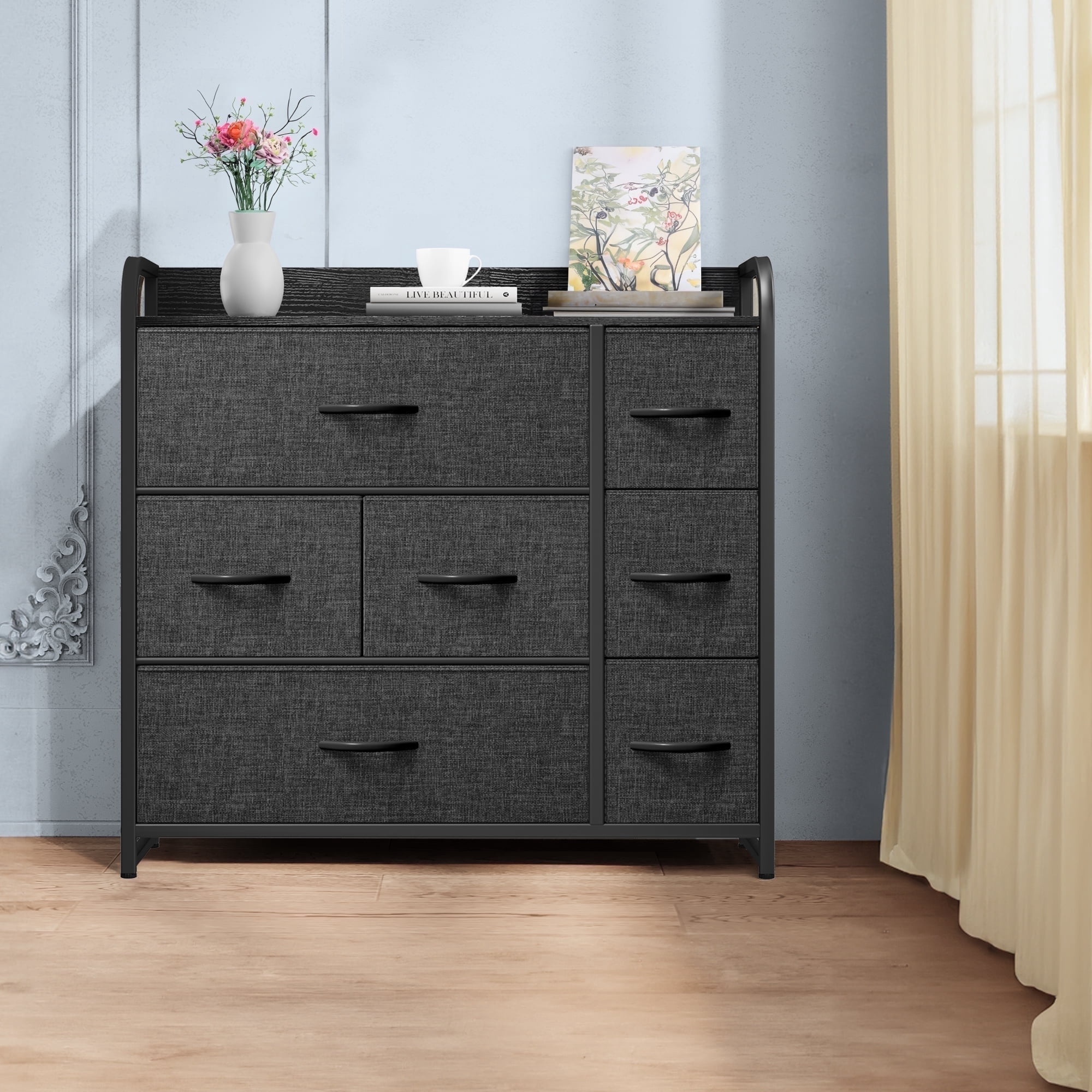 YITAHOME 7-Drawer Fabric Dresser, Dark Gray Storage Tower with
