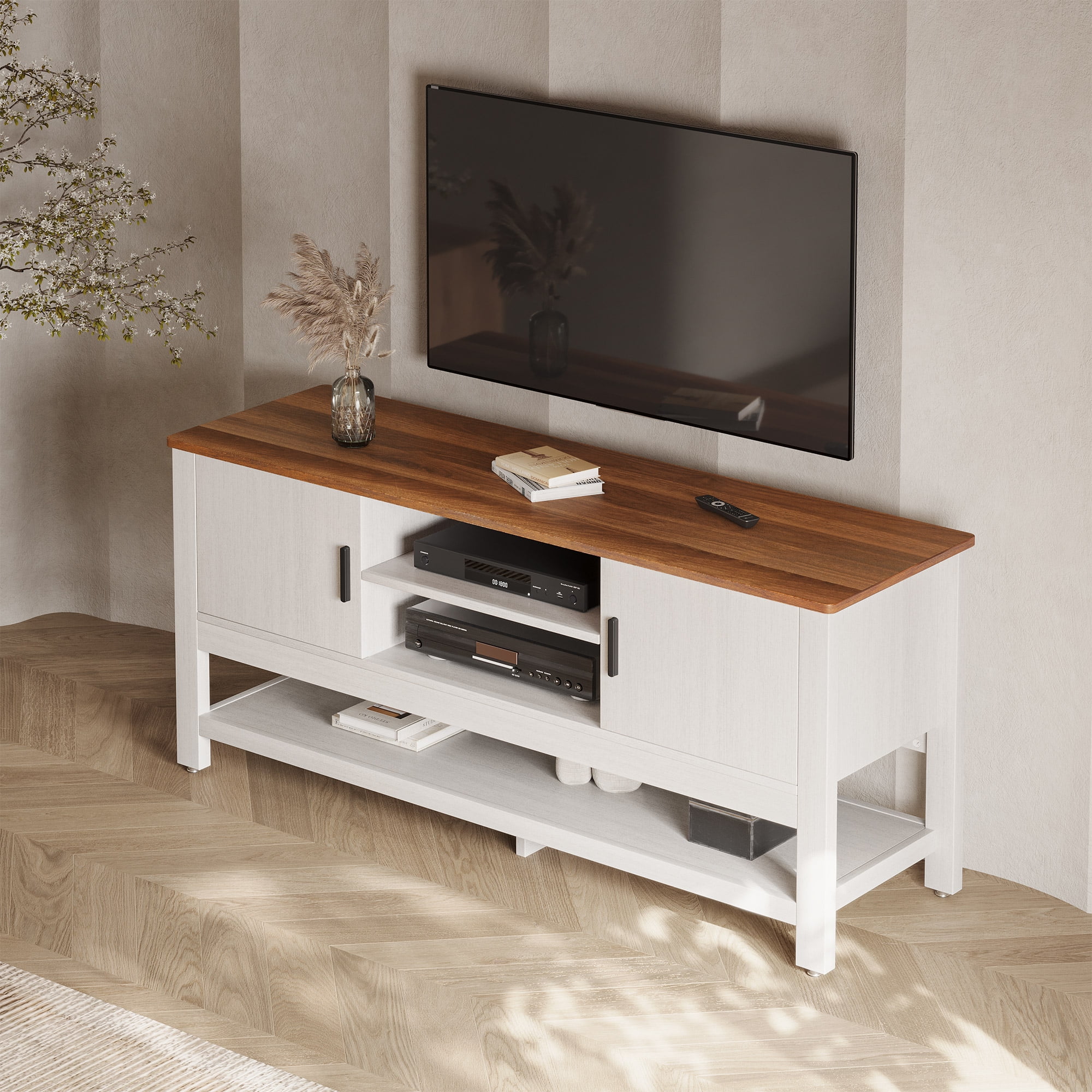 Dextrus 55" Modern Rustic Wood TV Stand Mid-Century Media Console ...