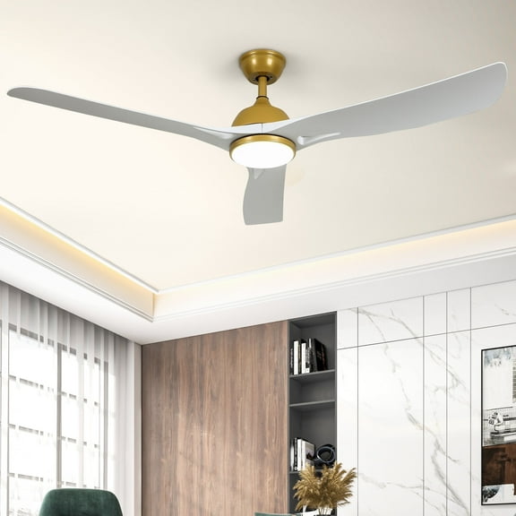 Dextrus 56-Inch Modern Ceiling Fan with Light, 3-Blade Reversible Design, Quiet 6-Speed DC Motor, Remote & App Control, White