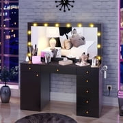 DEXTRUS 7 Drawers 56 Makeup Vanity Set with Mirror, Lights for Bedroom, Black