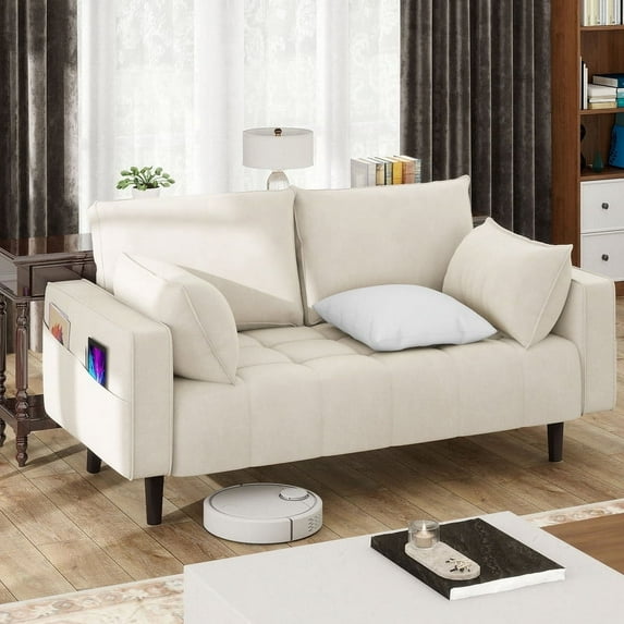 Dextrus 56" Velvet Loveseat Sofa, Modern Comfortable Sofa Loveseat , Button Tufted Seat Cushion, Beige