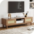 Dextrus 58 Inch Rattan TV Stand Entertainment Center, Boho Wood TV
