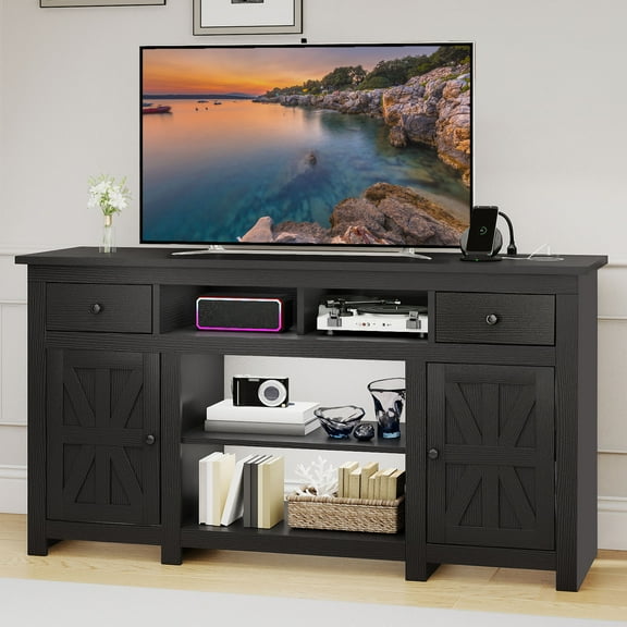 Dextrus 59" Farmhouse TV Stand with Storage for Living Room, Entertainment Center for up to 65" TV, Black