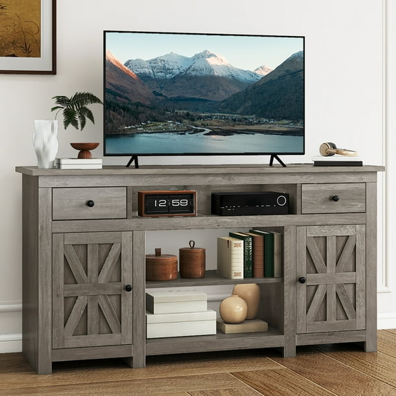 Dextrus 59" Farmhouse TV Stand with Storage for Living Room, Entertainment Center for up to 65" TV, Washed Gray