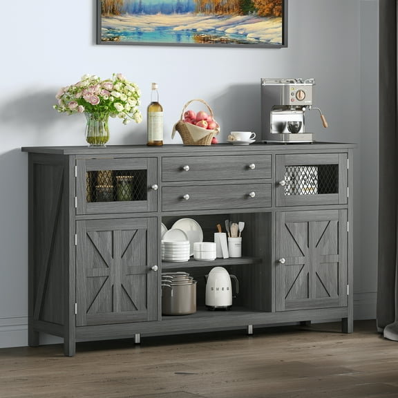 Dextrus 59" Sideboard Buffet Cabinet with Drawers & Doors, Farmhouse Kitchen Storage Cabinet, Gray