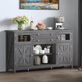 thumbnail image 1 of Dextrus Farmhouse Coffee Bar Cabinet, 59" Sideboard Buffet Cabinet Wine Cabinet with 2 Large Drawers, Visual Grid Door & Barn Doors - Gray, 1 of 11
