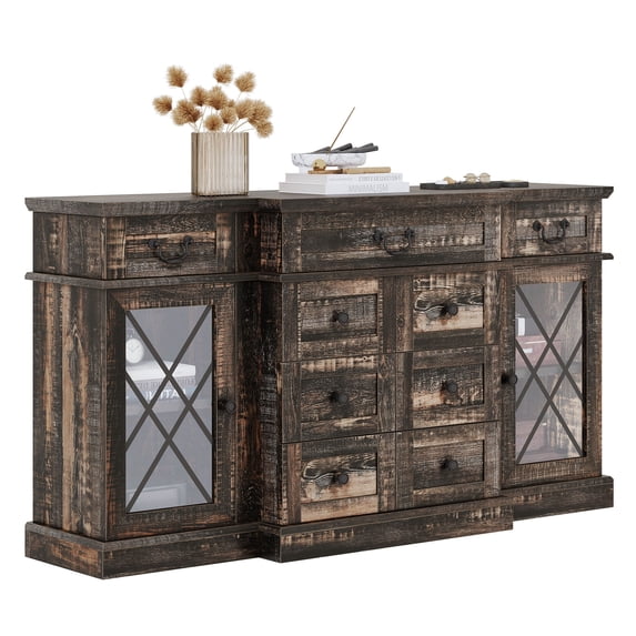Dextrus 59" Sideboard Buffet Cabinet with Drawers & Doors, Kitchen Storage Cabinet with Adjustable Shelves, Rustic Oak