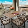 thumbnail image 1 of Dextrus 59in Outdoor Patio Table, Rectangle Bistro Table with Umbrella Hole,Dining Table - Beige, 1 of 6