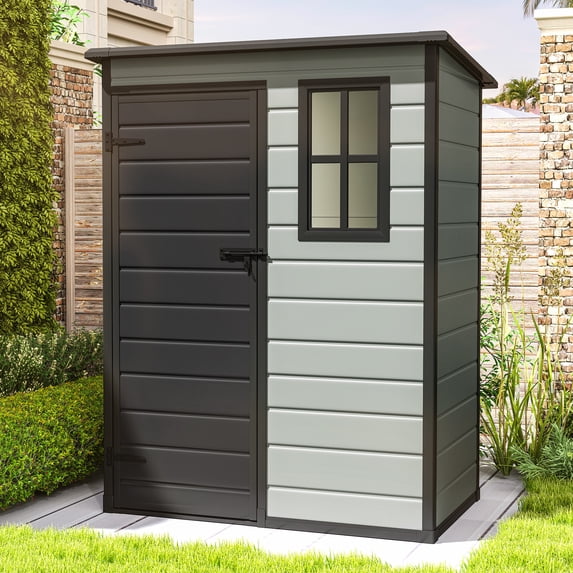 Dextrus 5x3ft Resin Outdoor Storage Shed,Waterproof Garden Tool Storage with Window, Lockable Outside Storage for Patio,Lawn,Backyard