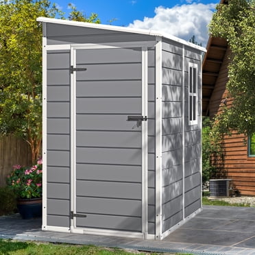 Dextrus 8x8ft PVC Yard Saver, Outdoor Resin Shed with Lockable Door ...