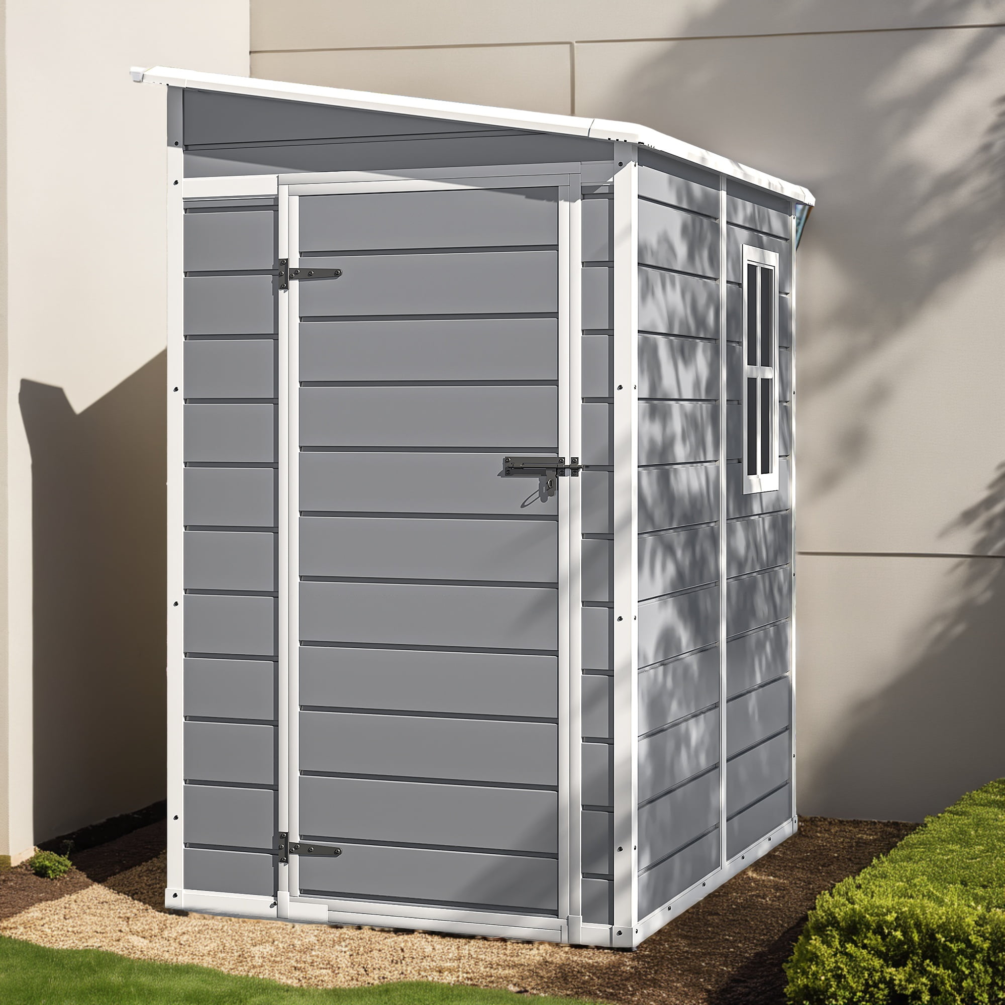 Dextrus 5x4 FT Resin Outdoor Storage Shed with Floor, Resin Large with Lockable Door & Window, Waterproof