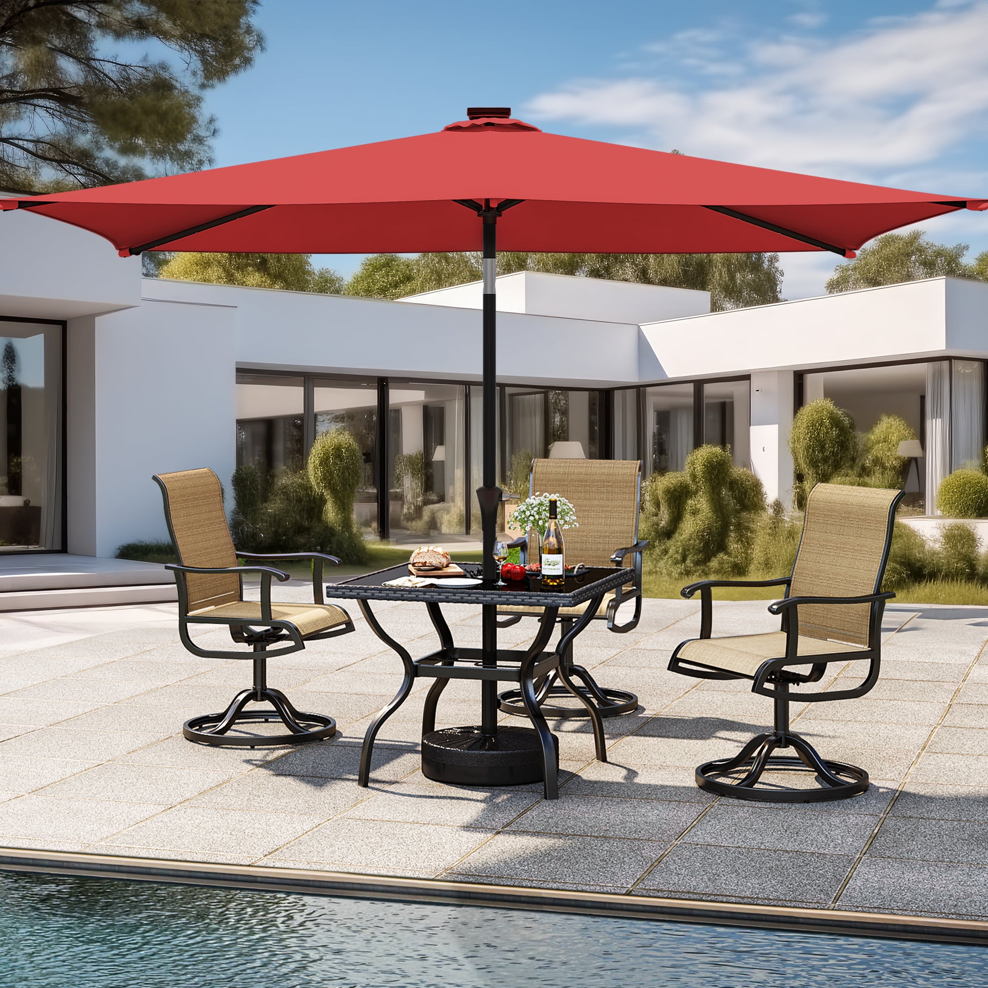 Dextrus 6.5x10FT Outdoor Patio Umbrella with 26 LED Lights,Patio Table ...
