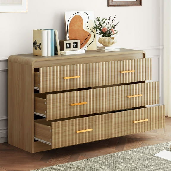 Dextrus 6-Drawer Dresser, Wood Chest of Drawers with Metal Handles, Bedside Night Stand for Bedroom, Wood