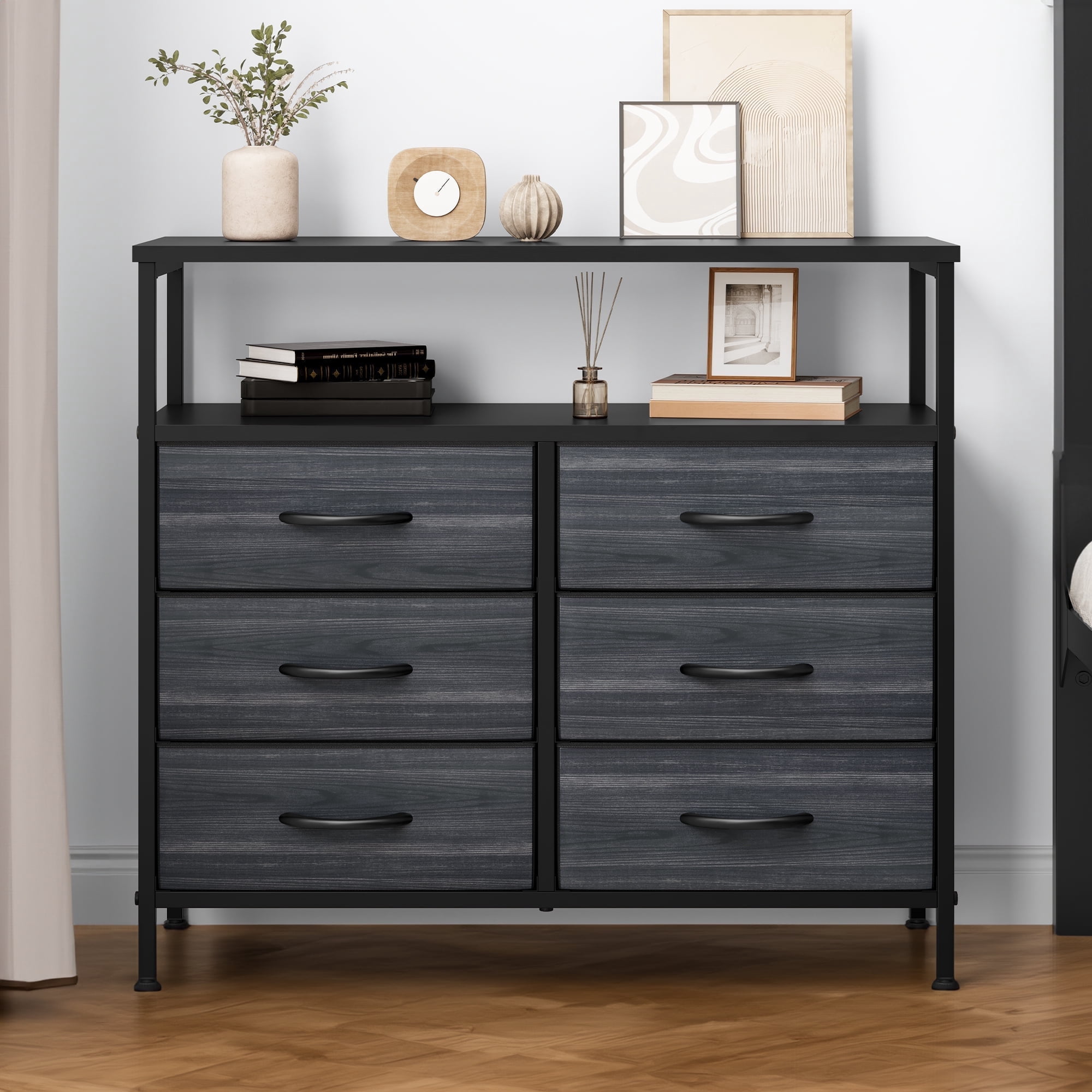 Dextrus 6-Drawer Dresser for Bedroom with Shelves, 6 Foldable