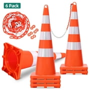Dextrus 6 Pcs Traffic Cones, 36" PVC Safety Cones with 16.4 ft Chain and Reflective Collars, Construction Cones for Road Parking Traffic Control, Driveway