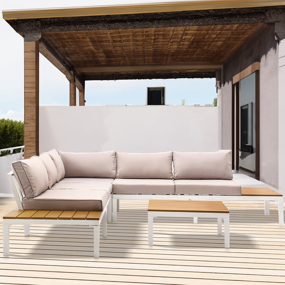 Dextrus 6-Piece Aluminum Patio Furniture Set, Create Stylish Outdoor Lounging Spaces with Comfort and Durability for Backyard Poolside, and Porch, Beige