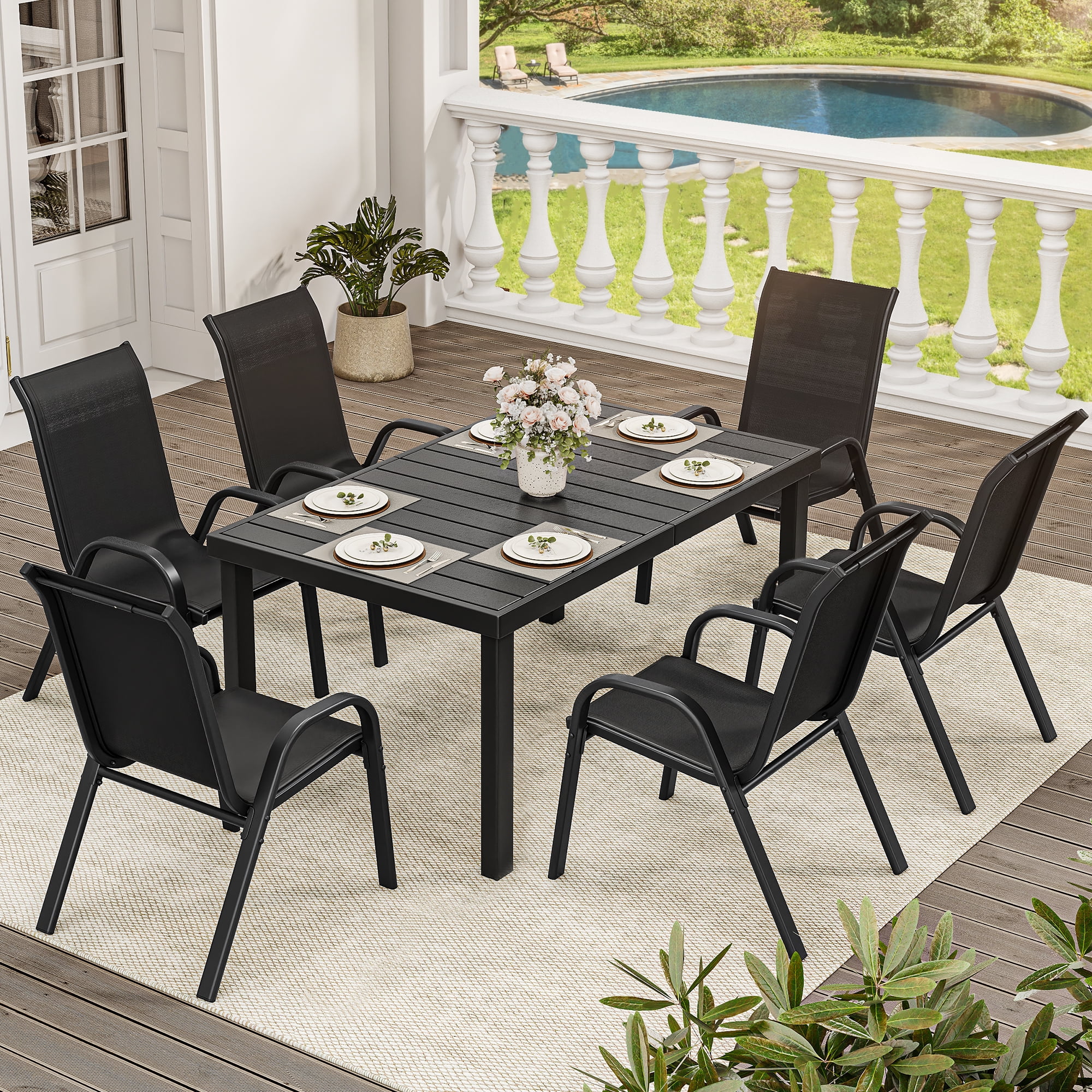 "Dextrus 6-Piece Stackable Patio Set, Metal Dining, Outside Chairs and ...