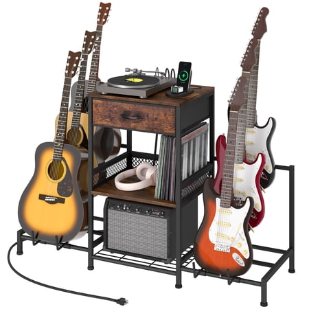 Dextrus Adjustable Guiatr Stand with Drawer 6-Tier, Wood/Metal Brown, 51.2" x 17.7" x 35"